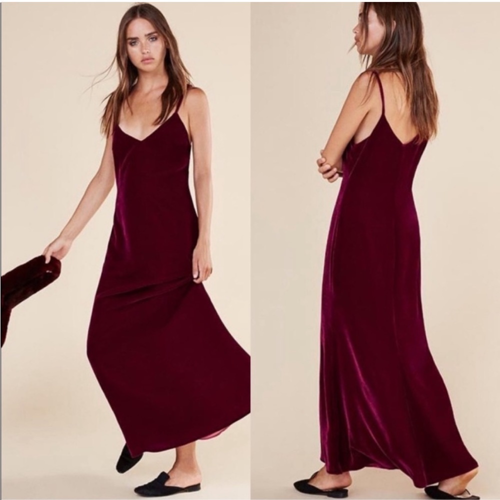 Reformation Chemise Dress in Burgundy Velvet, Medium